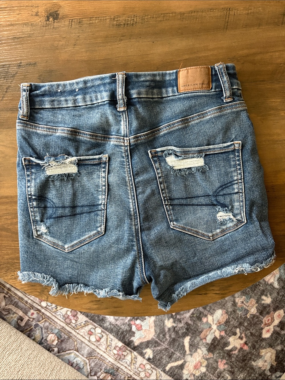 American Eagle Hi-Rise Distressed Blue Denim Shorts